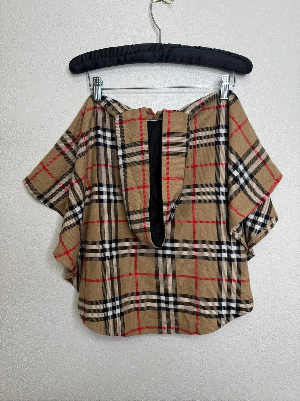 O'Neil Of Dublin Ireland Girls Sz S Plaid Cape Shawl Coat Hooded Wool Tan Red
